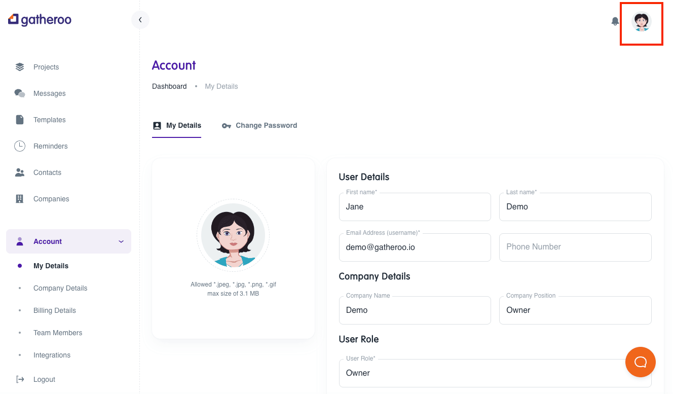 demo personalise account completed-Gatheroo
