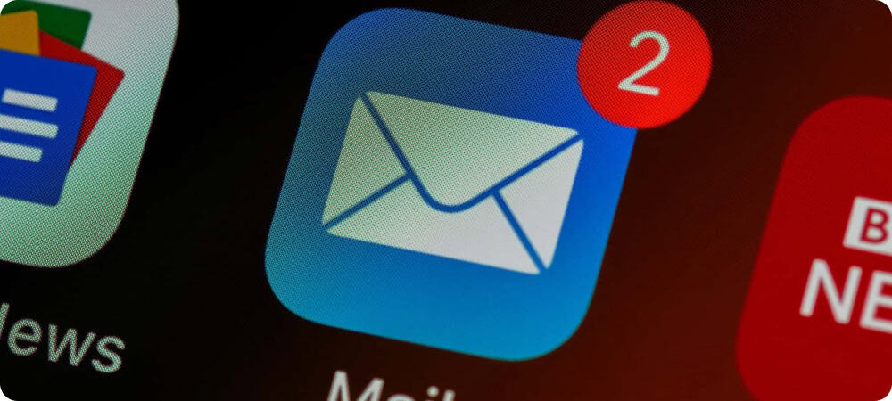 This photo shows an email icon on a phone with 2 unread emails. This is to show that this article is about a comparison between Gatheroo and email as a method to collect information and documents from clients.