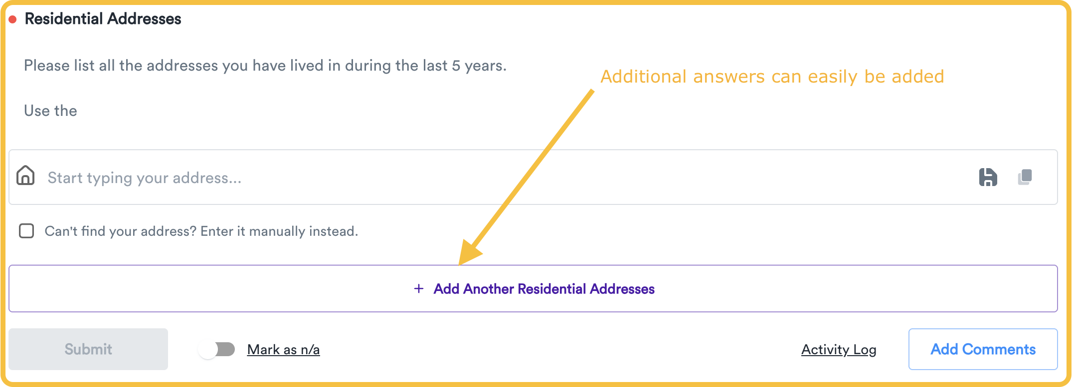 The client view of an initial repeater field on your gatheroo request