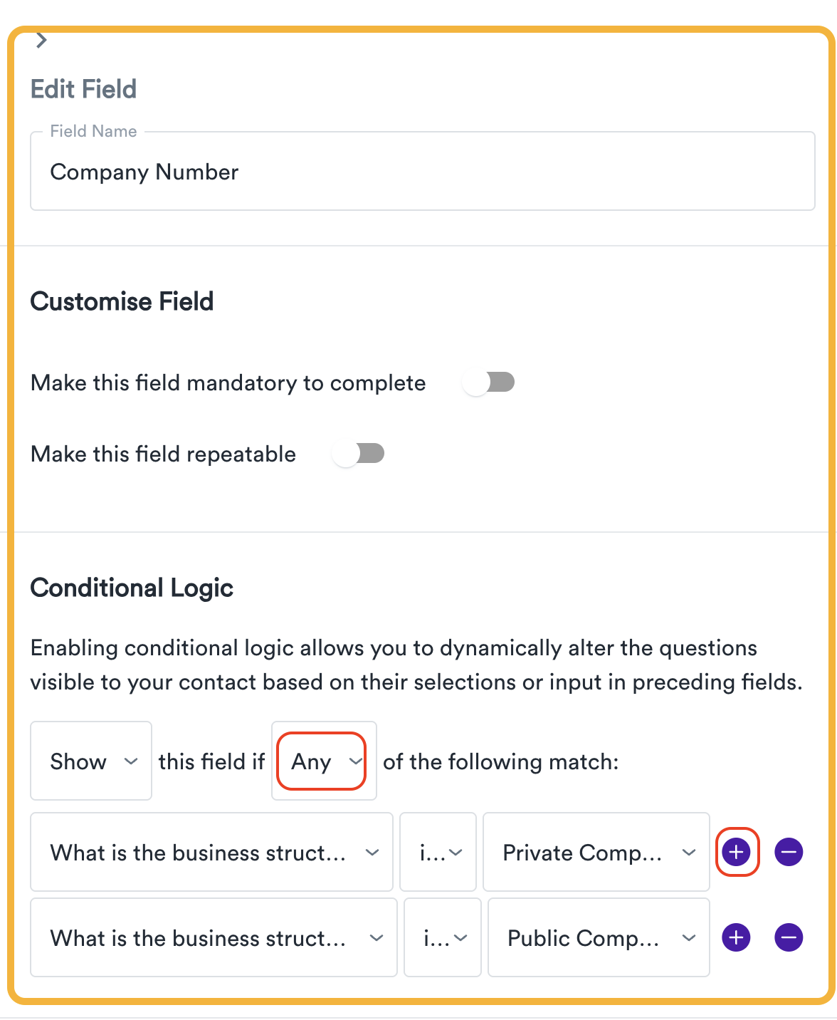 Multiple answers can be selected to display or hide a particular follow up question