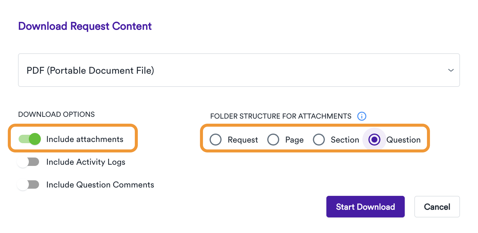 Download options for your Gatheroo Request information includes selection a folder structure for files