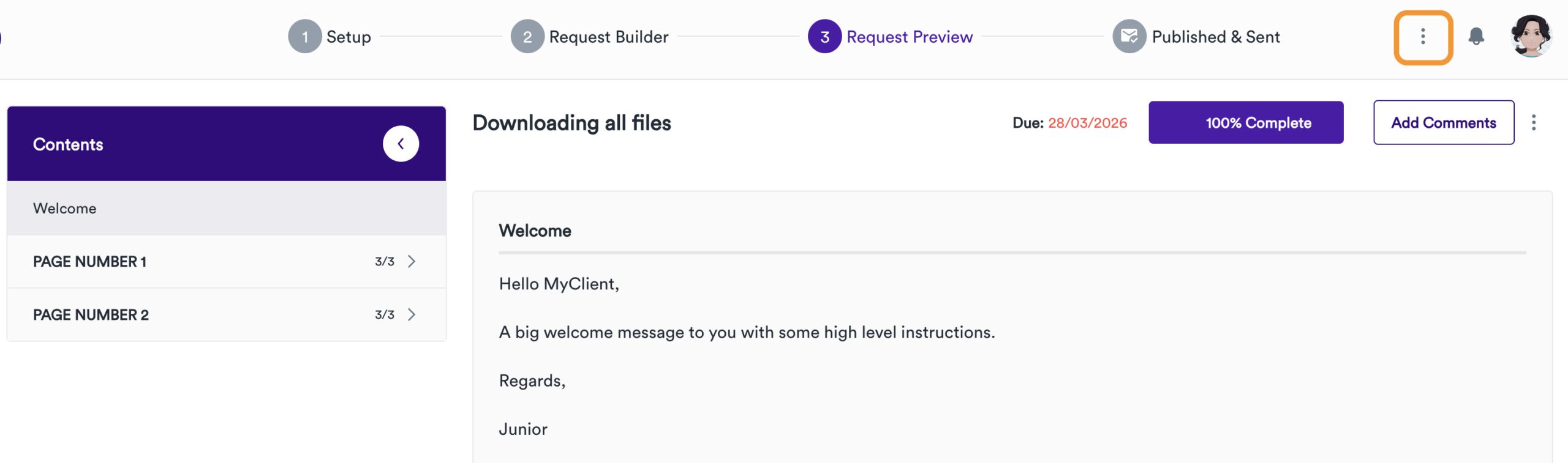 Selecting the Actions Menu from within a Gatheroo Request is easy
