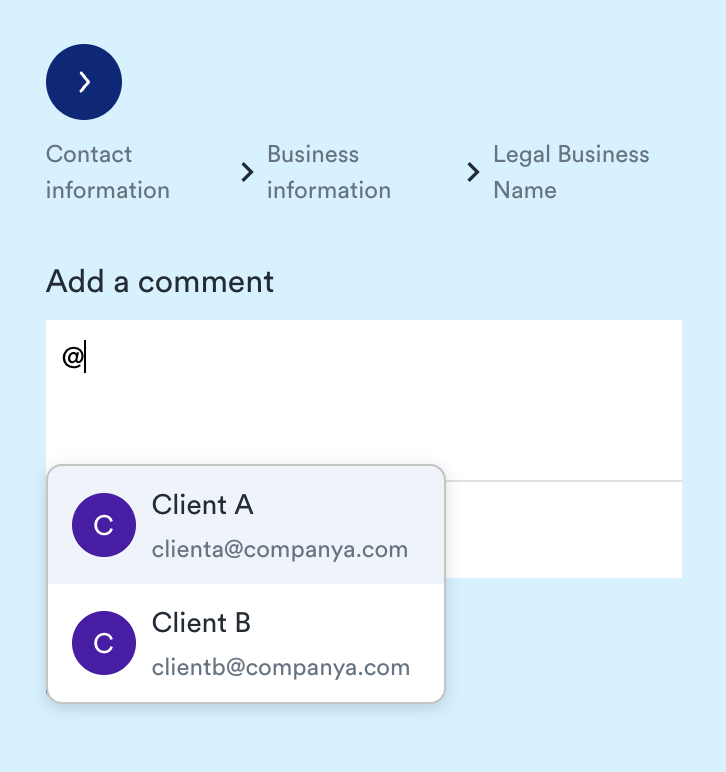 Use comments and @mentions to direct a comment to a specific client within a request
