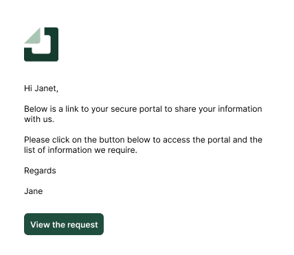 Example email a client receives when a service provider shares a request link.