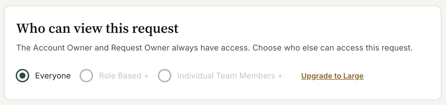Request level access based on User Roles is available on a Large Plan or above