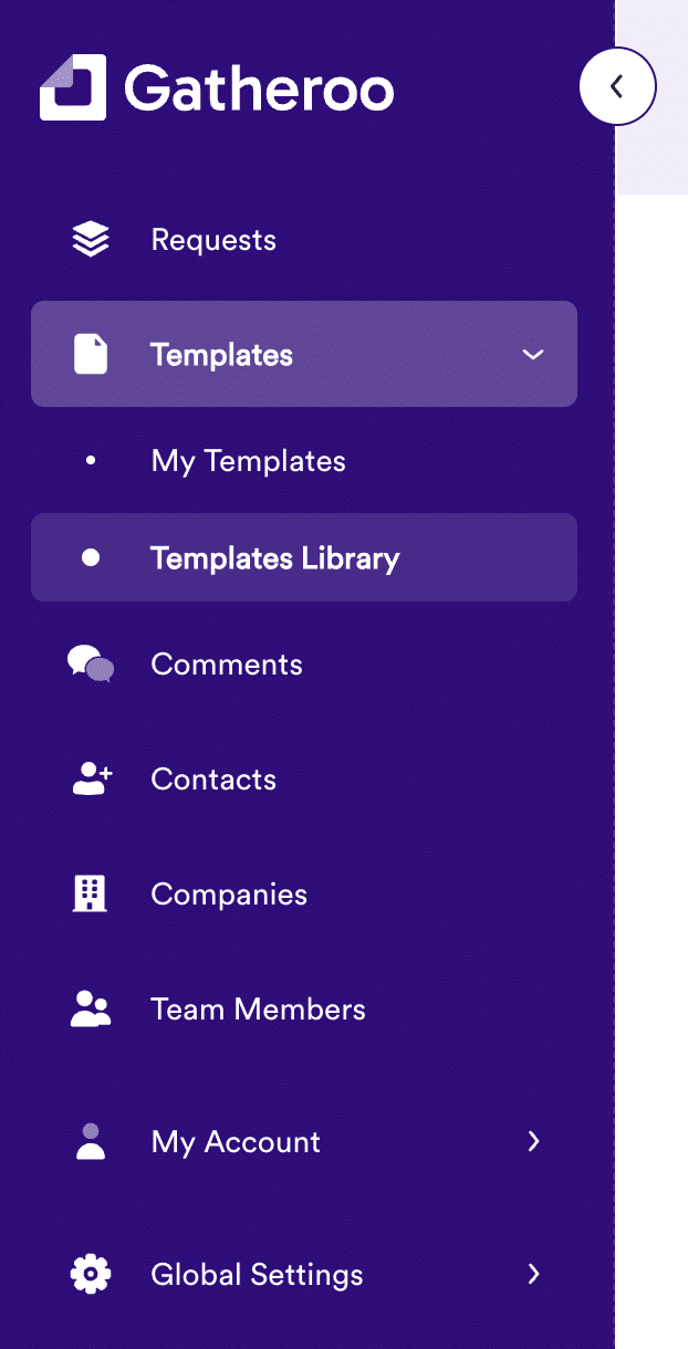 Gatheroo's templates library can be found on the left hand menu in a user's account on any plan