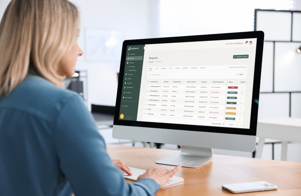 Woman looking at Gatheroo's request dashboard