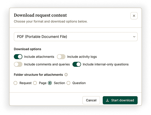 Internal page fields can be downloaded on to the PDF when required.