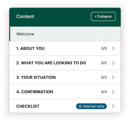 Left hand menu showing the internal page label