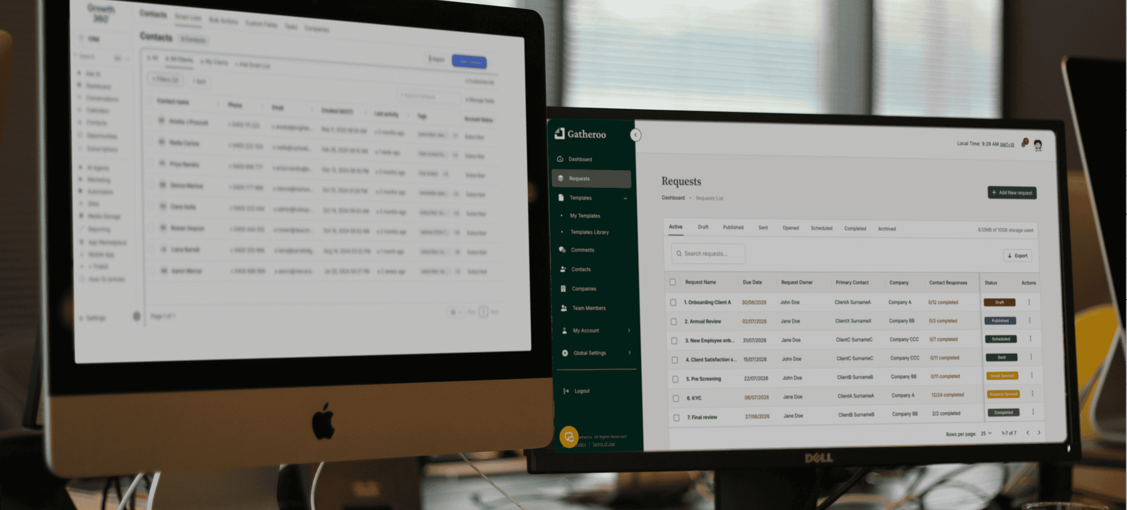 Gatheroo and a CRM side by side