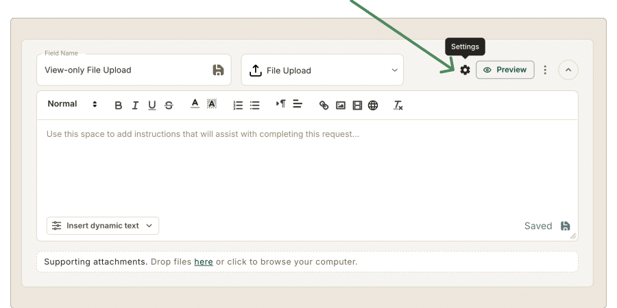Finding the settings on a File Upload field in Gatheroo